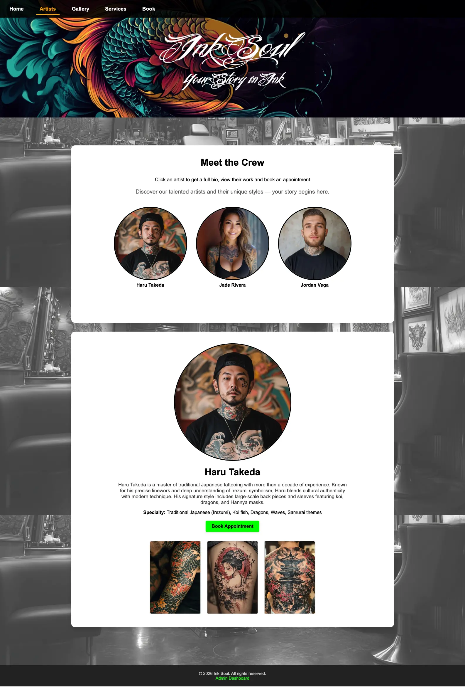 InkSoul artist management screen