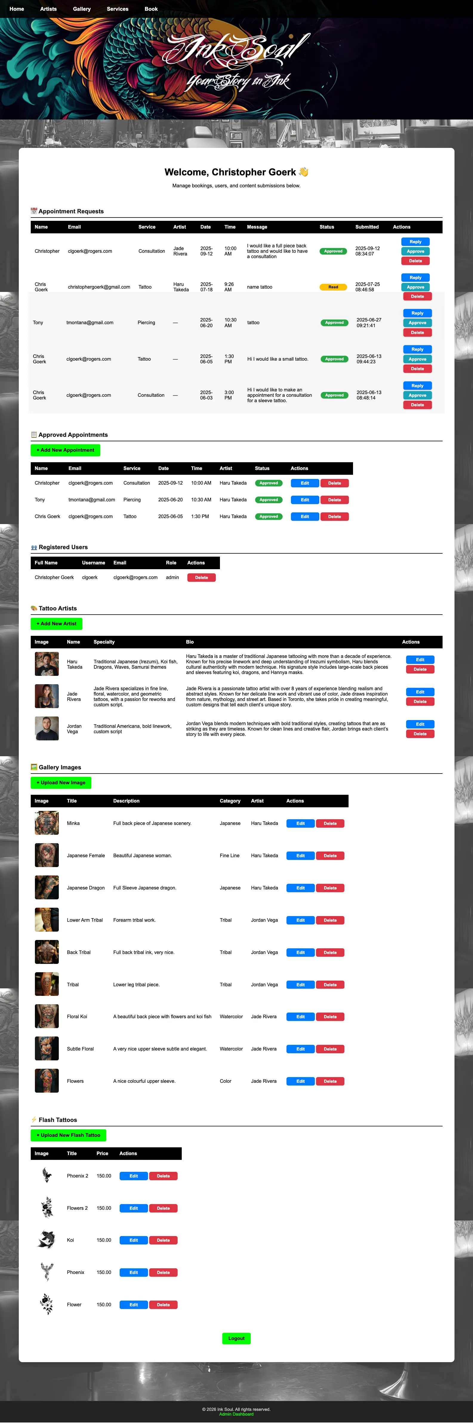 InkSoul dashboard