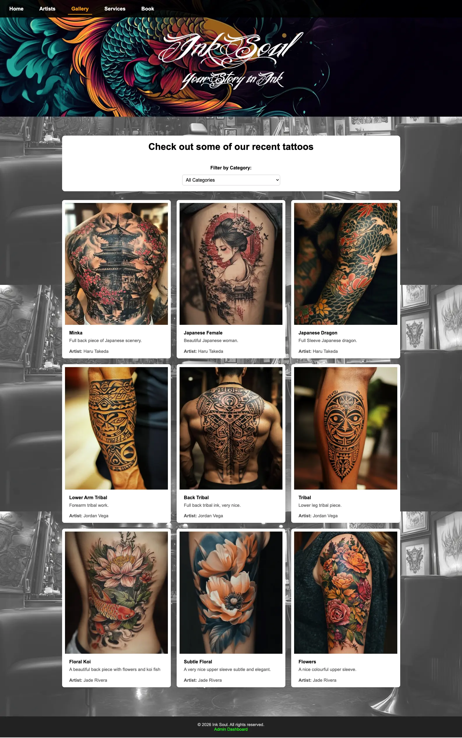 InkSoul gallery management screen