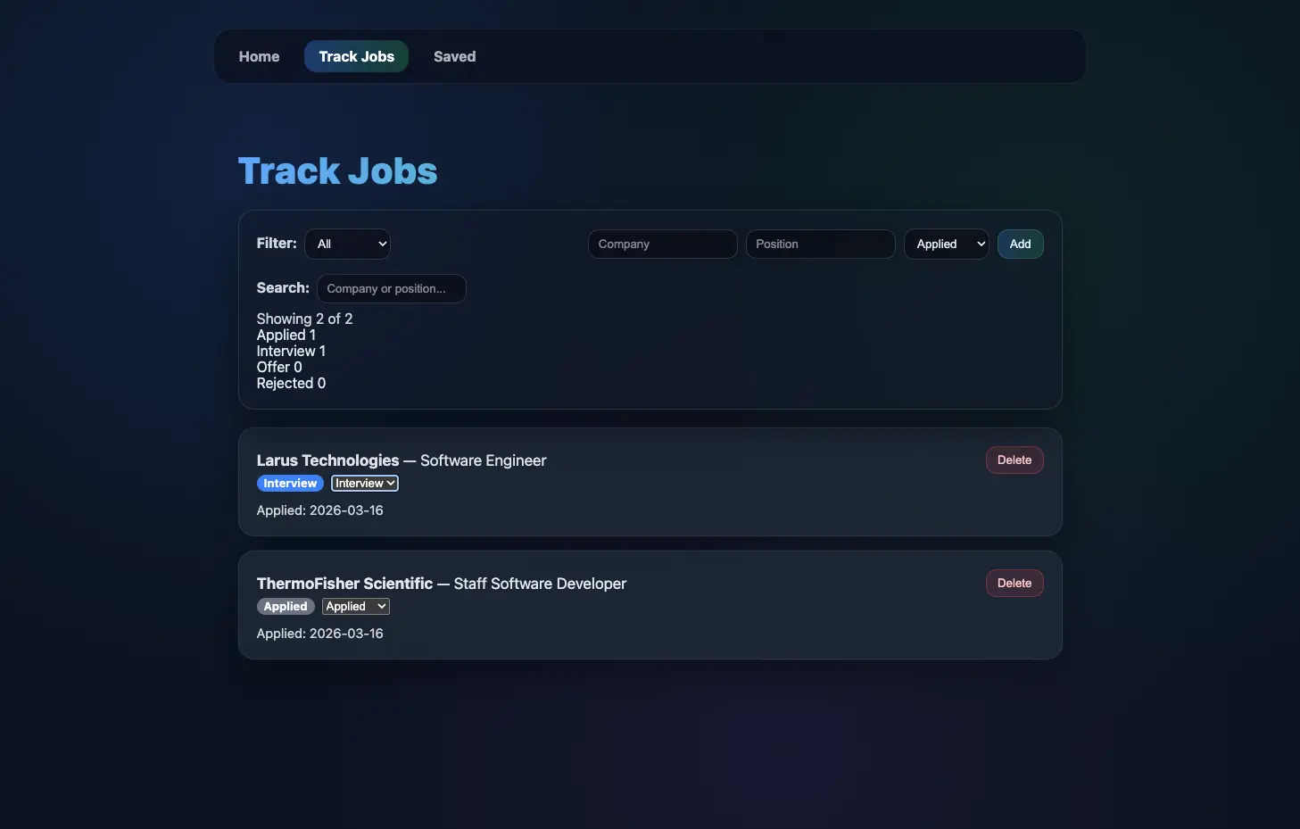 Job Tracker project preview